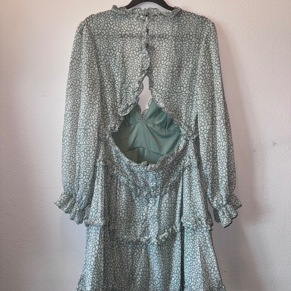 Brand New Green Ruffle Open Back Mini Dress | Size Small (US 4-6) - Picture 2 of 4